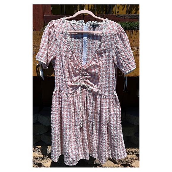 Sz-1X-Smak Parlour-pink & white gingham eyelet Woodstock flare dress w/pockets! - Picture 2 of 10